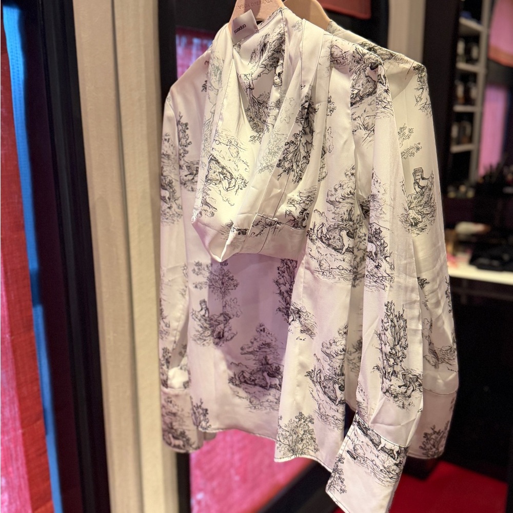 Coperni White and Black Graphic Dress Shirt with oversized hood, vintage pattern